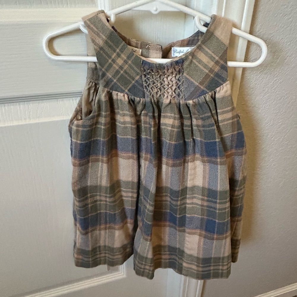 Plaid Smocked Sleeveless Dress - Beige & Blue RALPH Lauren